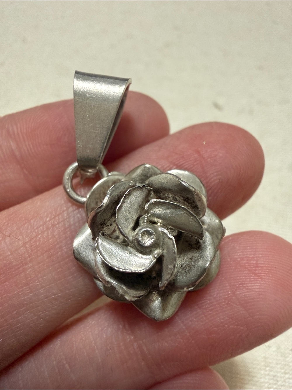 Sterling Silver 925 Mexico Rose Pendant Necklace